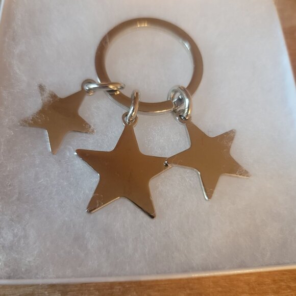 COACH - White & Silver-Toned Triple Starred Keychain (Brand New)(Gift box incl.) - Picture 3 of 4